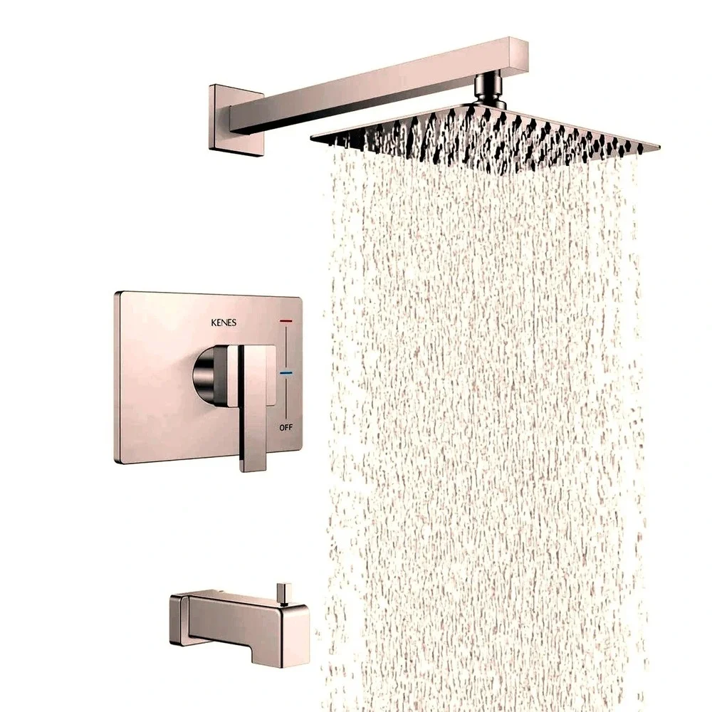 KENES Tub Shower Faucet Set Rainfall Shower Head with Valve & Spout Chrome